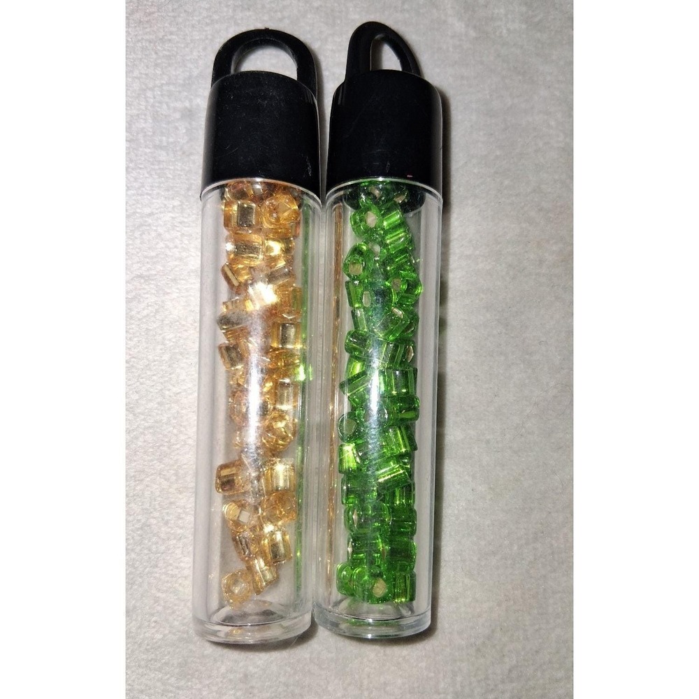 Toho Seed Beads in Portable Storage Tubes Lot of 2 Green & Amber‎ Glass Beads